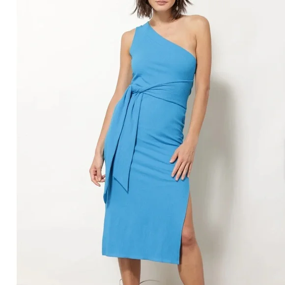 Anthropologie Line + Dot Willow One-Shoulder Dress Capri Blue Size Medium - Picture 5 of 9